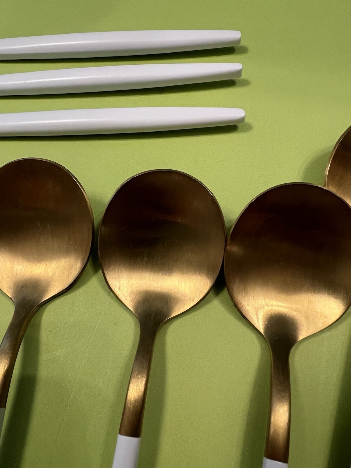 Possibly Gugrida Matte Gold/ white Flatware Setting For Four Minus One Knife