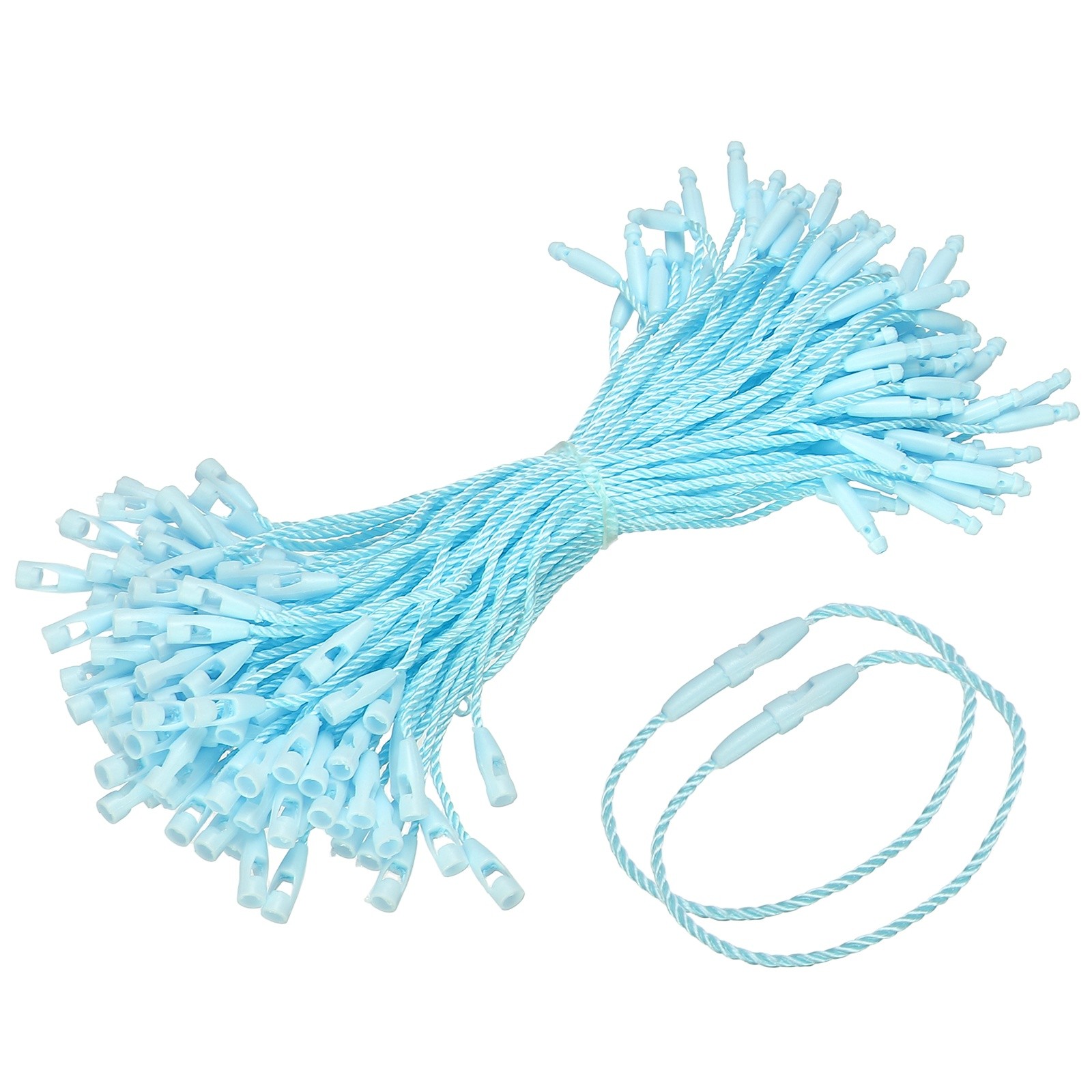 500 Pcs Polyester Hang Tag String 5" Snap Lock Pins Loop Fastener, Light Blue