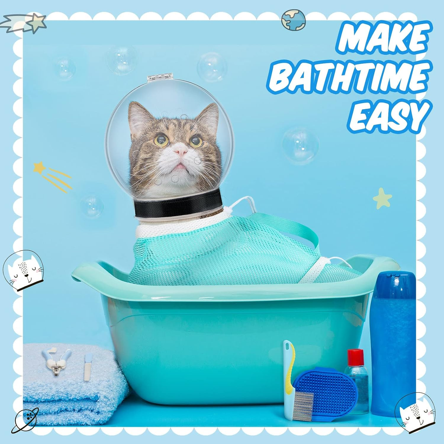 8 Pcs Cat Muzzle Set with Adjustable Cat Bathing Bag, Breathable Muzzle Pet for