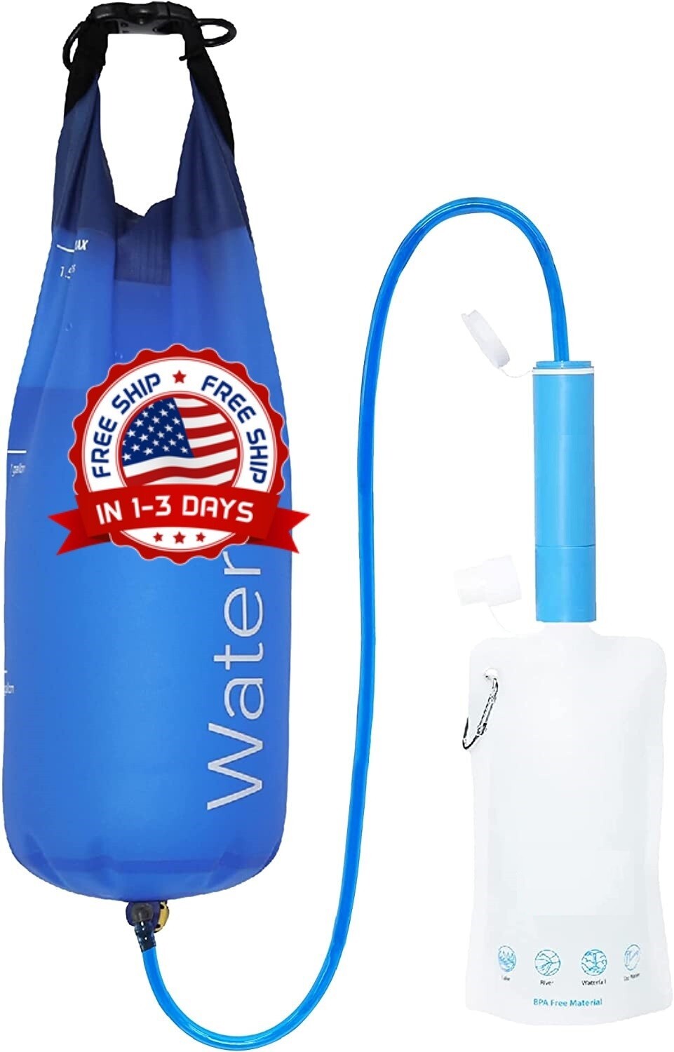 MEJOR Filtro De Agua Por Gravedad Purificador Kit Camping Agua Potable Fresca 6L