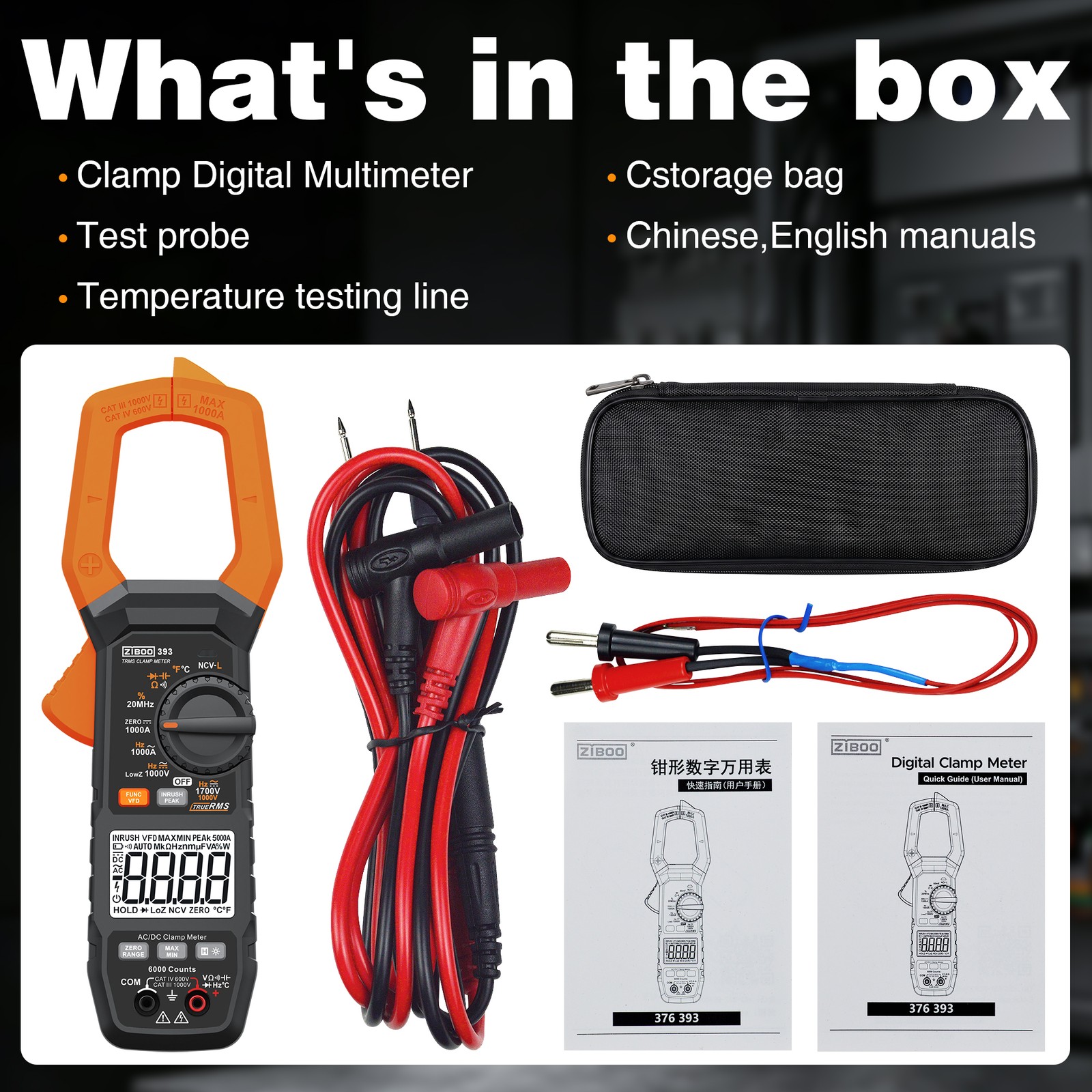 ZIBOO 393 True RMS Clamp Meter, DC 1700V Digital Multimeter
