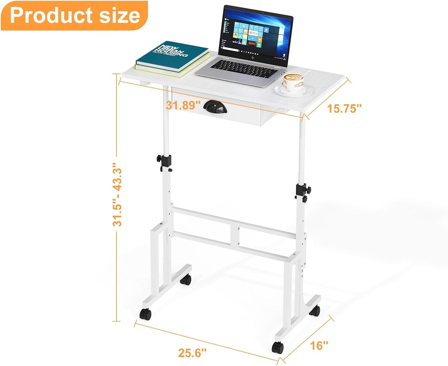 Adjustable Height Standing Desk W/ Drawer Rolling Sit Stand Up Desk W/ Wheels