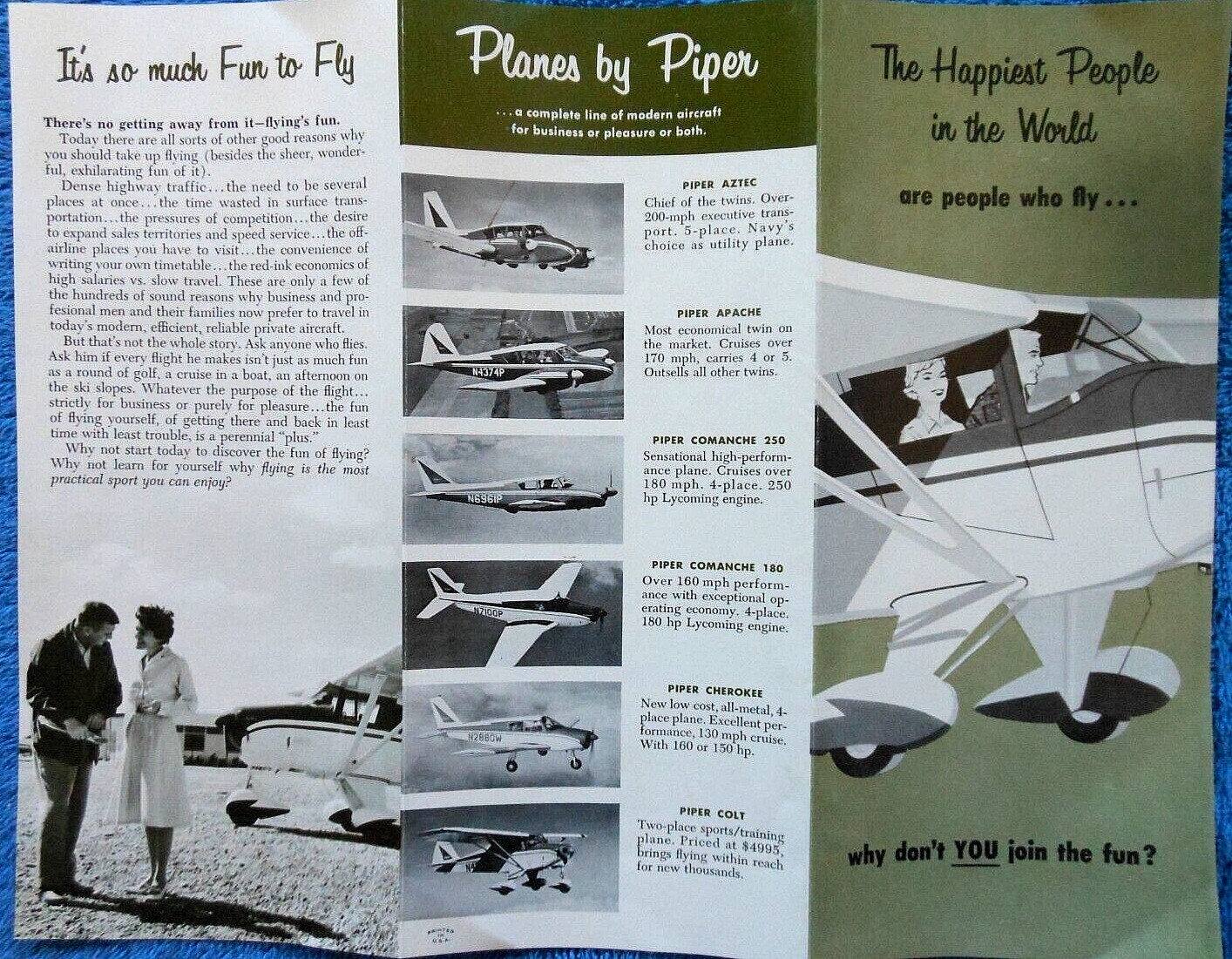 Vtg Booklet Piper Aztec Apache Comanche Cherokee Colt World Happiest People Fly