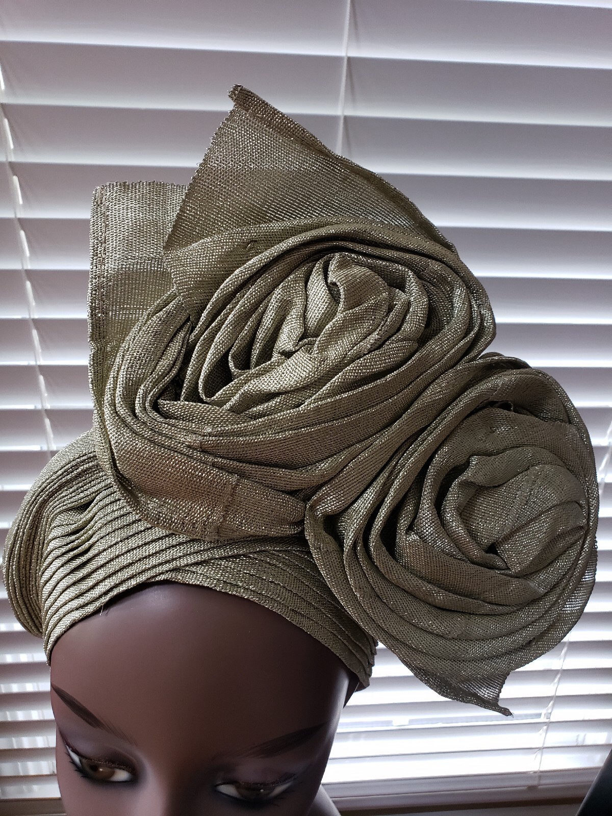Aso-Oke African Headtie Auto Gele, Ready Made Gele (Champagne)