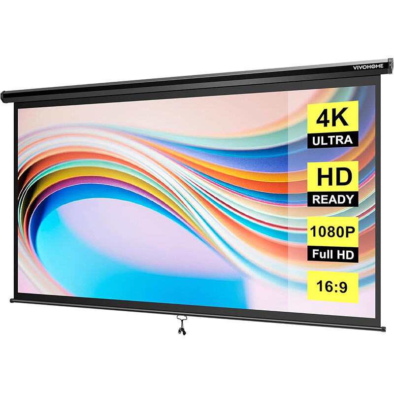 80" Projection Screen Manual Pull Down 16:9 HD Projector Home Theaters 3D Movie