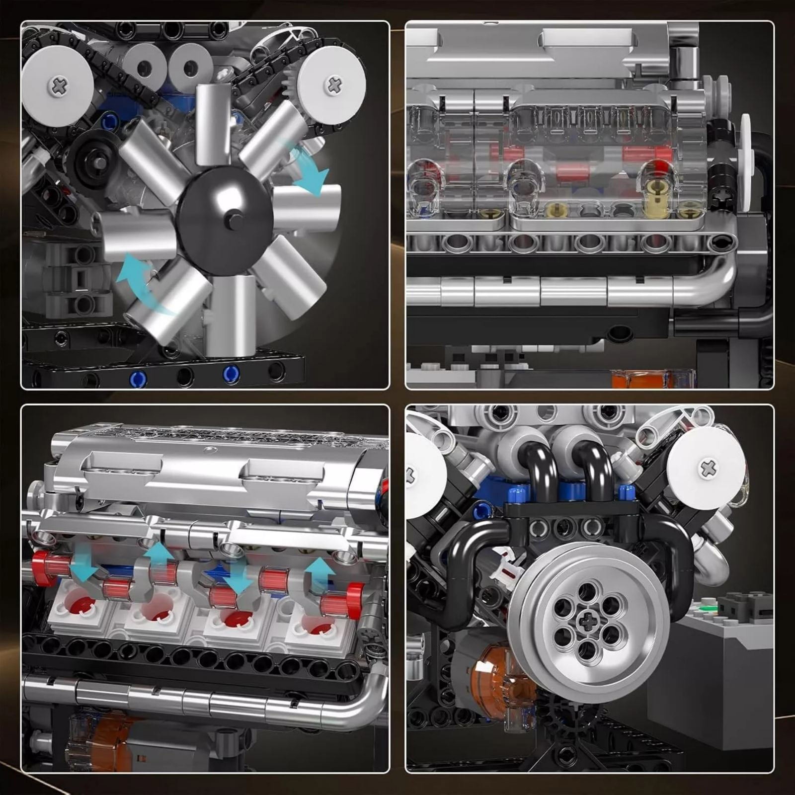 ABS V8 Engine Motor Engineering Model Stacking Blocks Education Toy Gift