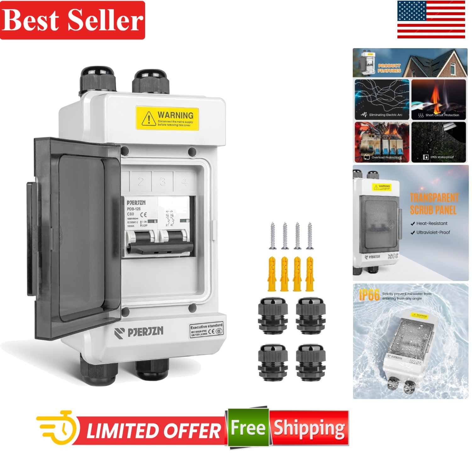 Solar Panel Disconnect Switch 80A 1000VDC  Waterproof Outdoor Circuit Breaker