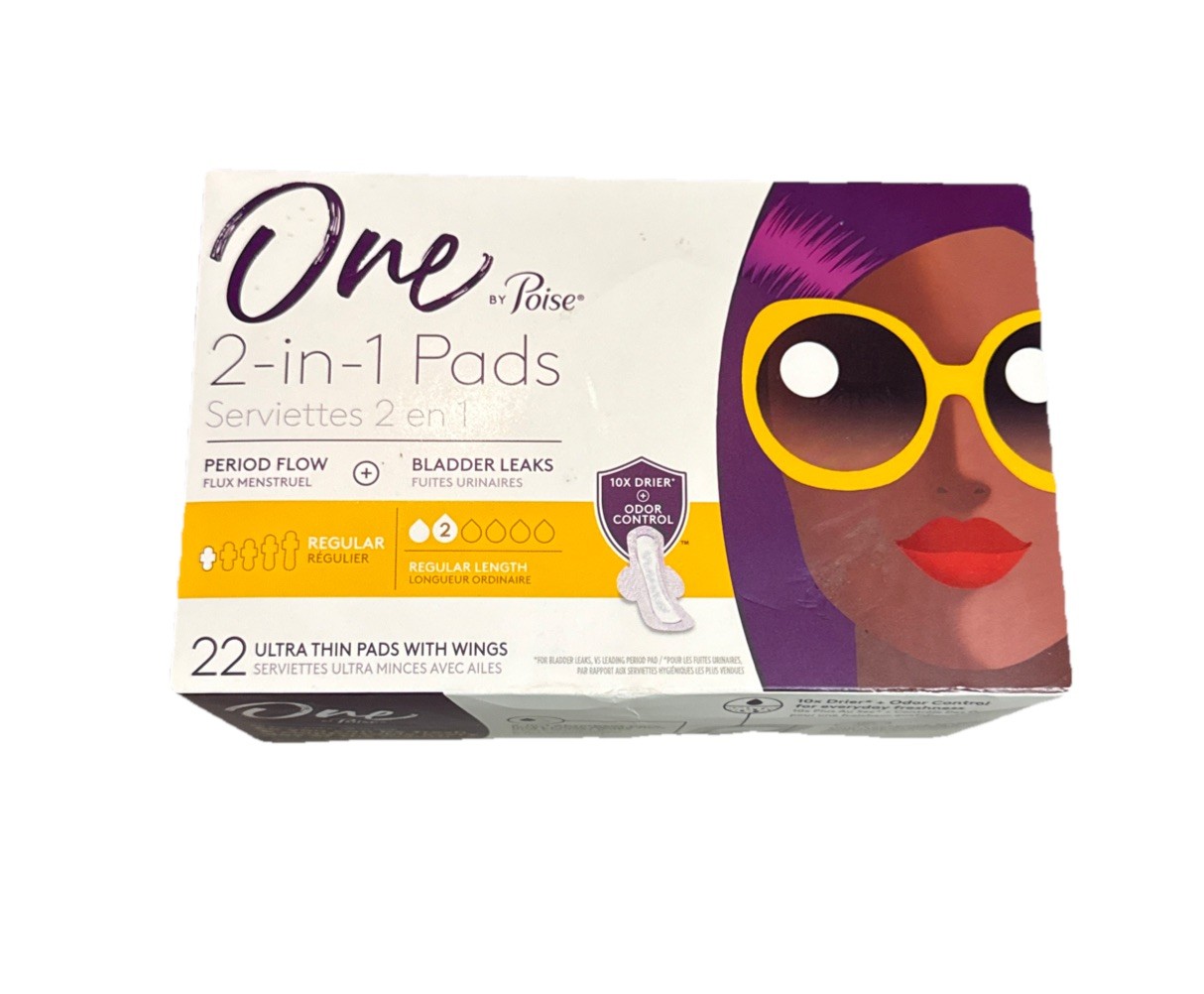 One By Poise 2-in-1 Pads Ultra Thin With Wings Regular Length 22 Ct Very Light