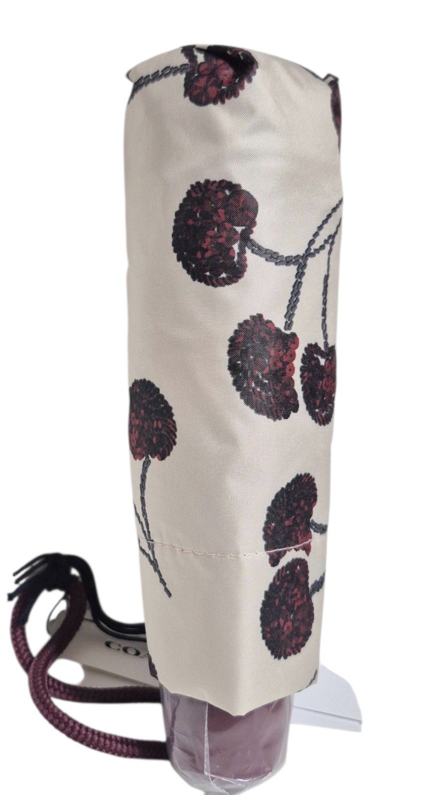 Coach UV Protection Mini Umbrella with Cherry Print Silver Chalk Multi CDF36 NWT