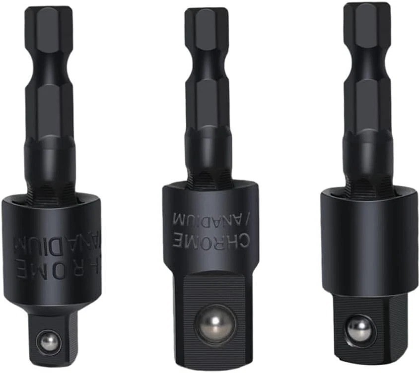 3Pcs 1/4" 3/8" 1/2" Bits 360° Swivel Impact Grade Socket Adapter Extension Set