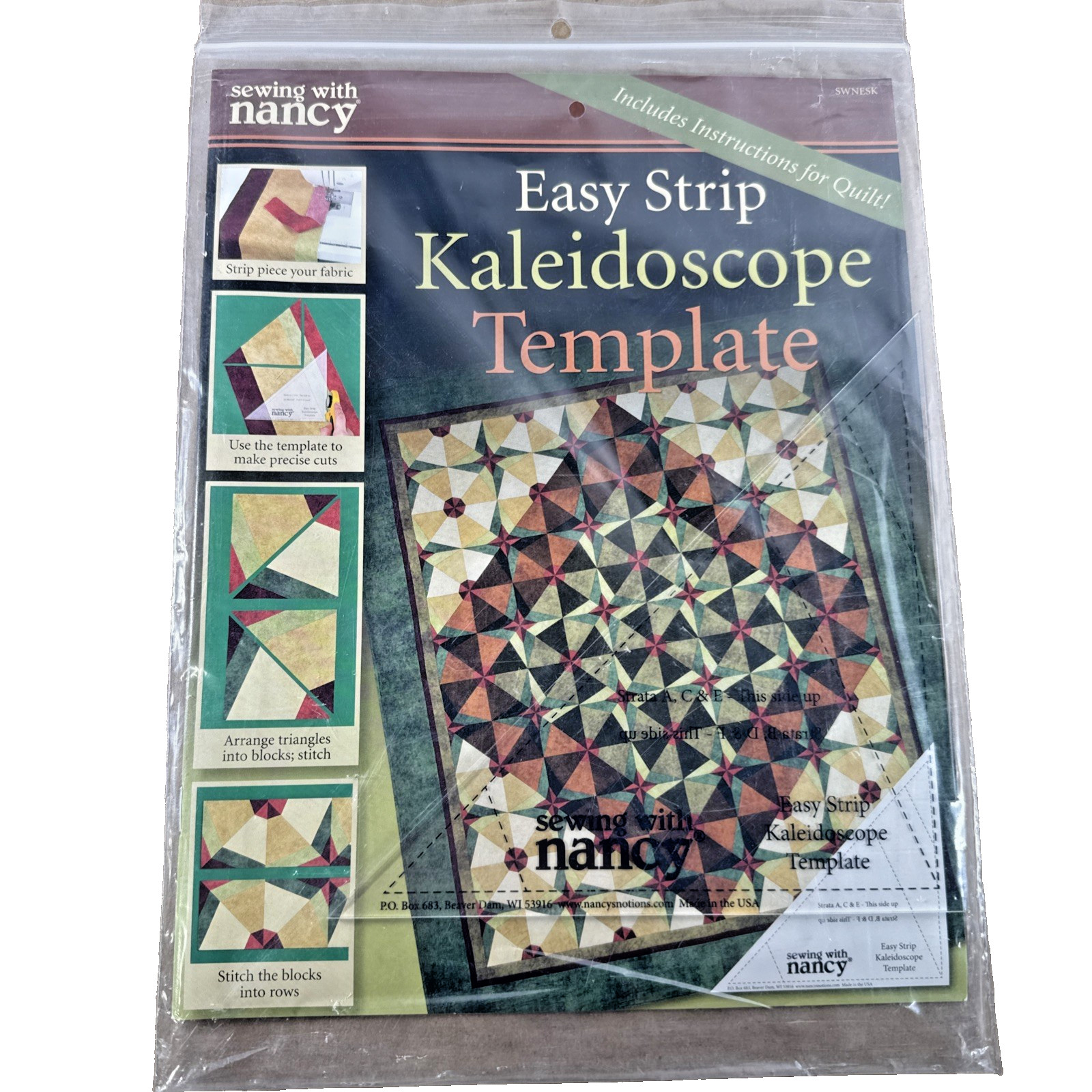 EASY STRIP Kaleidoscope Template Sewing w Nancy Includes Instructions for Quilt