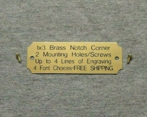 1x3 Custom Engraved Brass Plate Notch Corner 2 Holes/Screws Plaque Trophy Pet