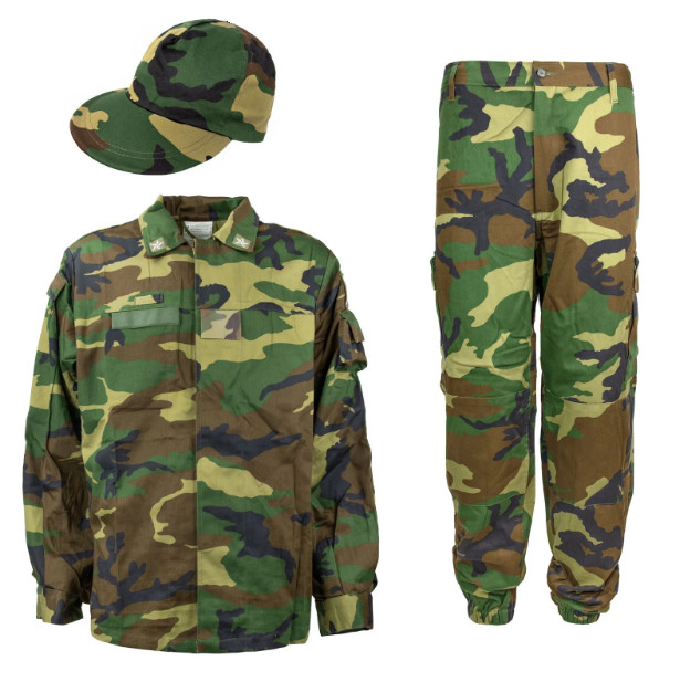 Italian Military BDU Set Woodland Camo Shirt Hat Pants Combat Hunting Halloween