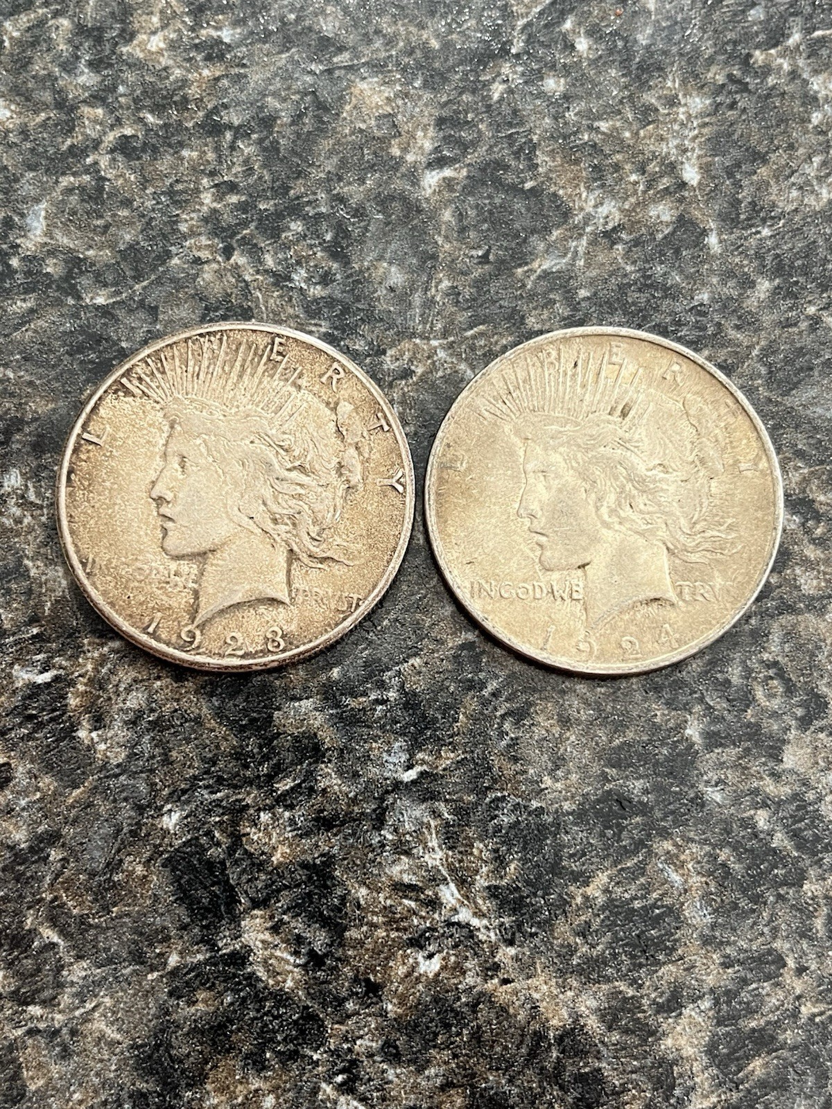 1923 & 1924 One Dollar Peace Silver Coins 90% Lot Of 2