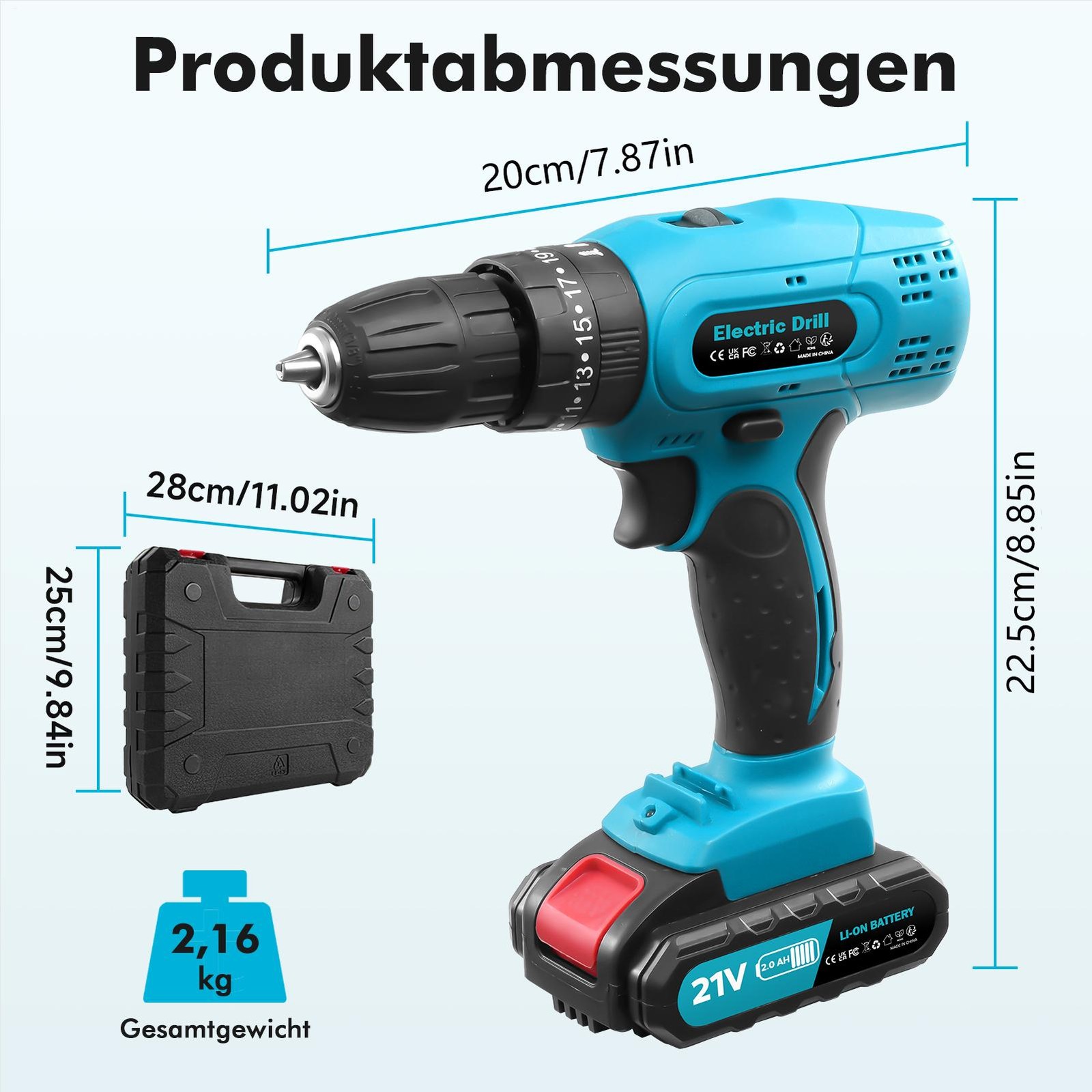 21V Cordless Drill Screwdriver Battery Driver Electric W/ 2 Batteries