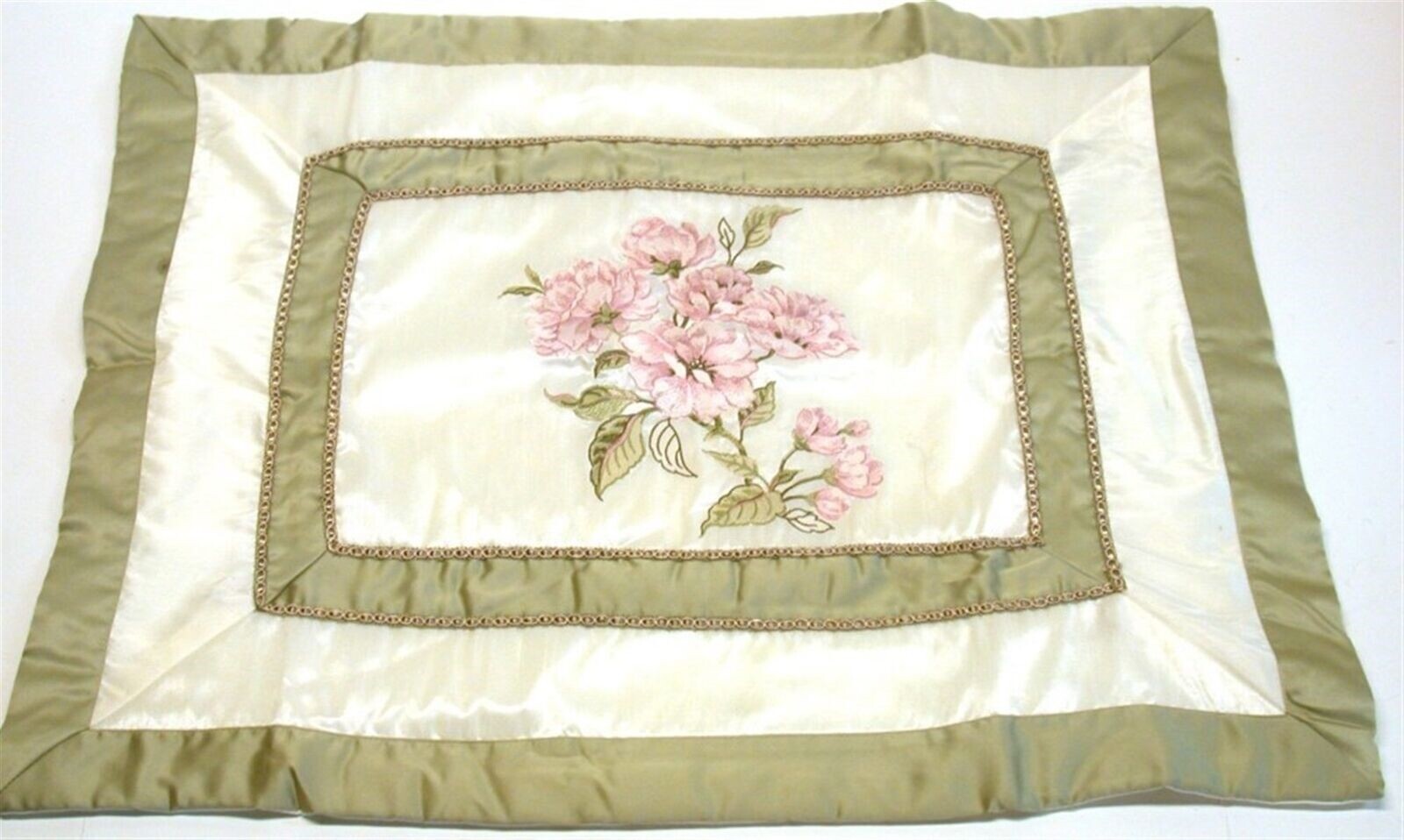 (1) Floral Pillow Sham ~ Rose Haven Pink Green Ivory ~ Standard **NEW**