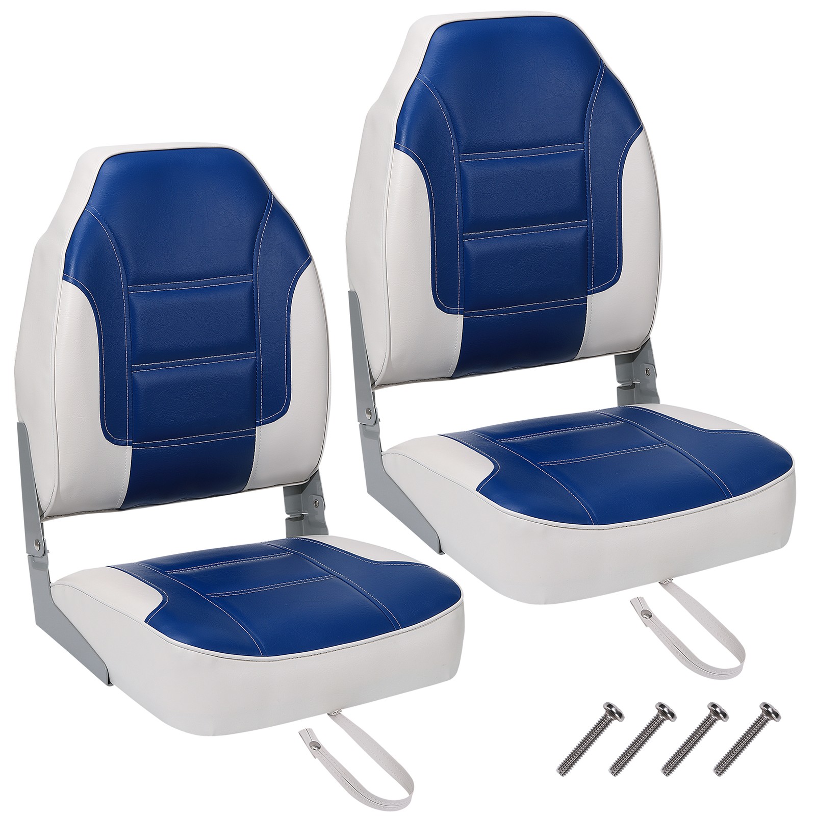 Garvee 2 Pack High Back Folding Boat Seats Thick Sponge Padding PVC Blue White