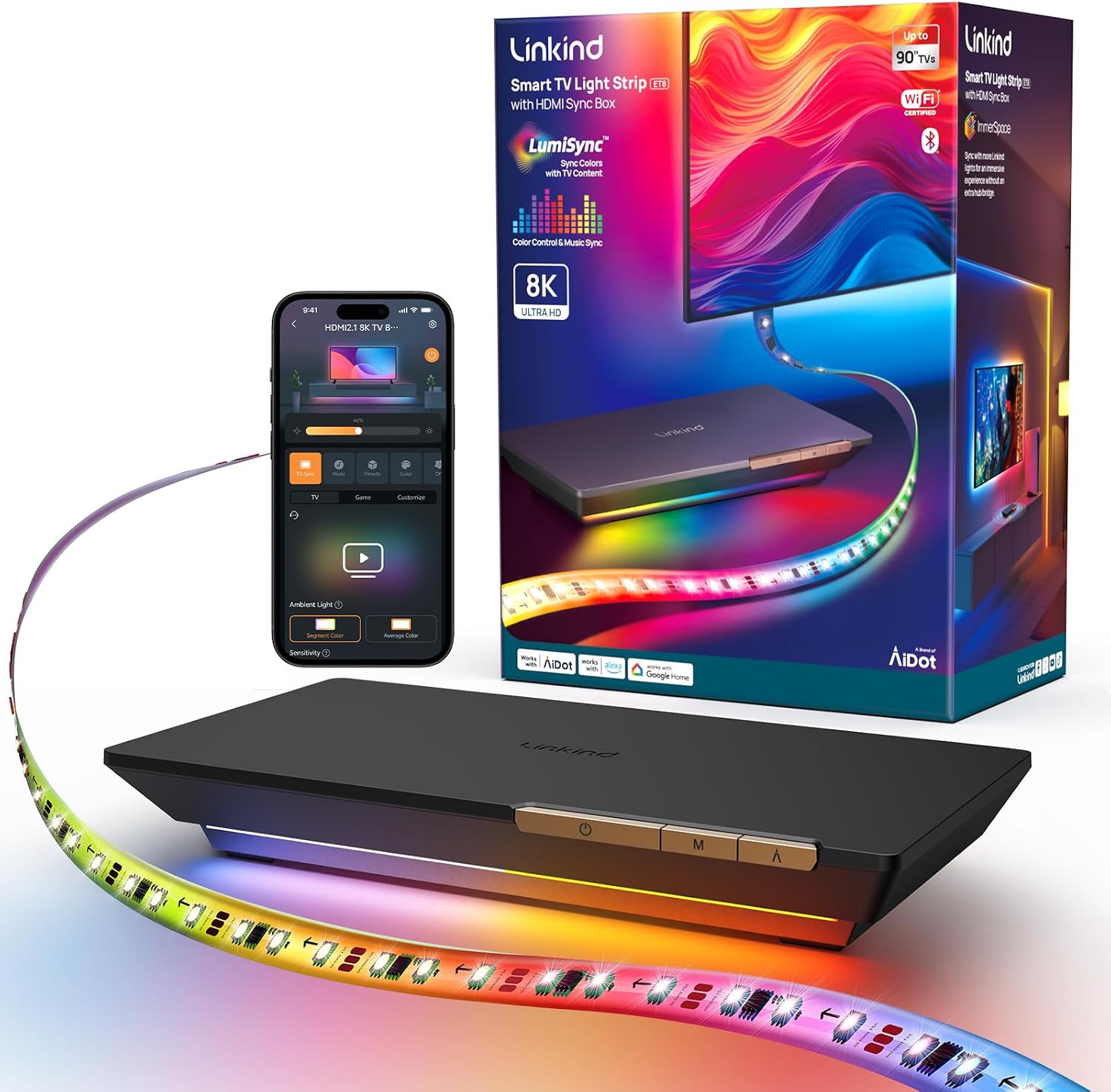 TV Backlight, HDMI 2.1 Sync Box with AI Lumisync Technology, Supports 8K@60Hz, C