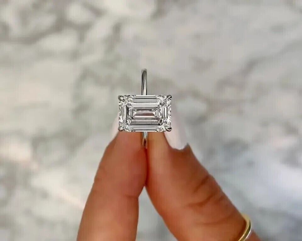 3.50Ct Emerald Lab Created Diamond Women's Engagement 14K White Gold Finish Ring