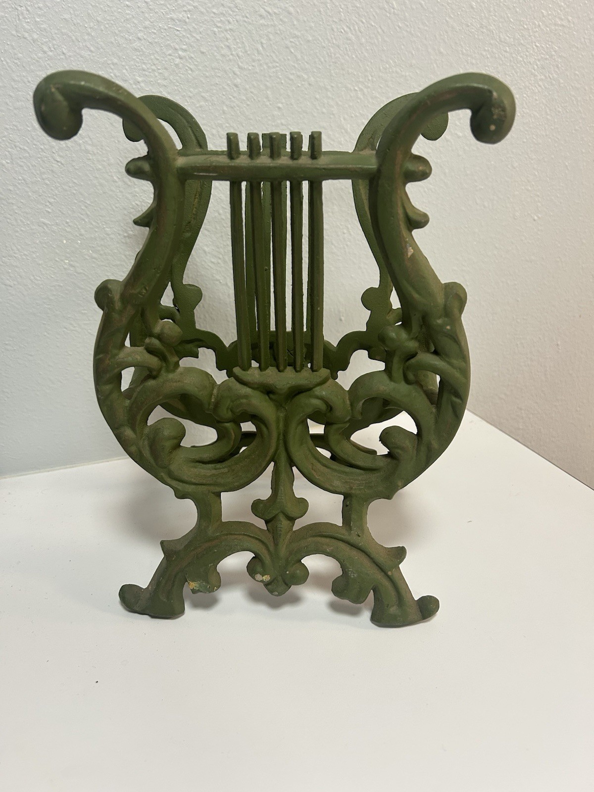 Vintage Cast Iron Lyre Harp Music Rack Stand with Book and Magazine Holder