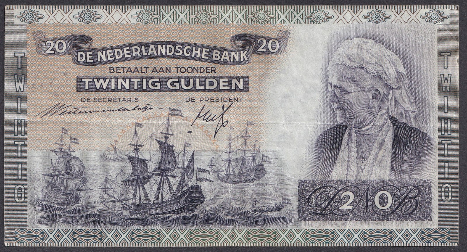 NETHERLANDS 20 GULDEN 19 MARCH 1941