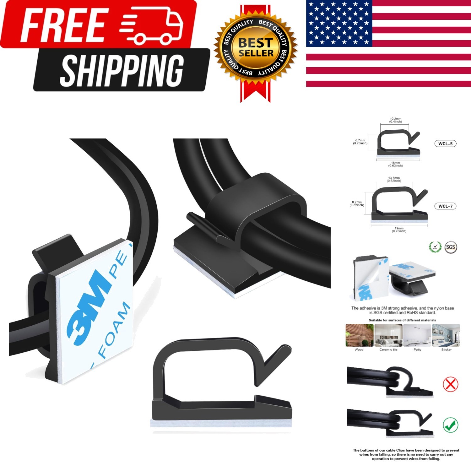 120 PCS Adhesive Cable Wire Clips Black, Outdoor Christmas Light Clips, Cable...