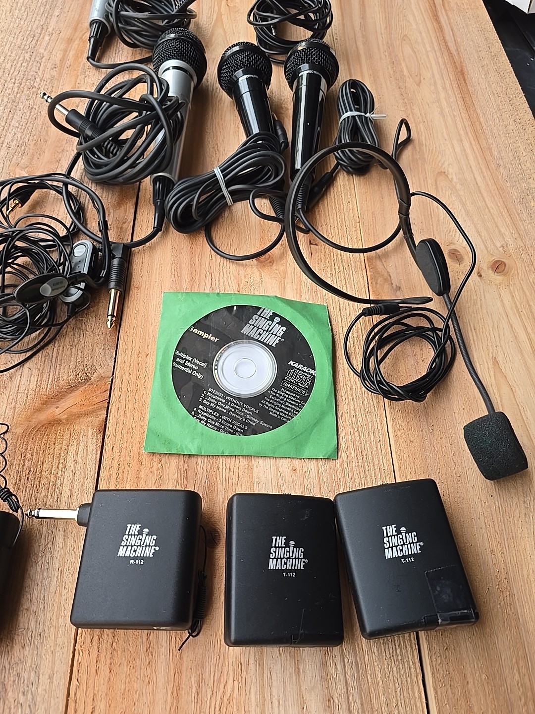 Singing Machine Accessory Bundle Including Five Microphones Two Headsets CD