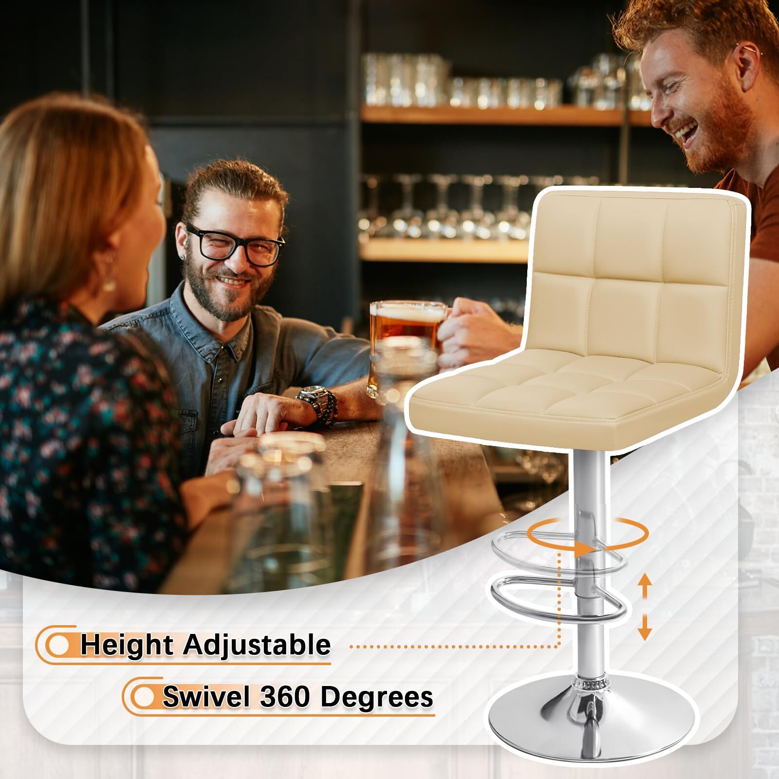 Homall Bar Stools Modern PU Leather Adjustable Swivel Barstools, Armless Hydraul