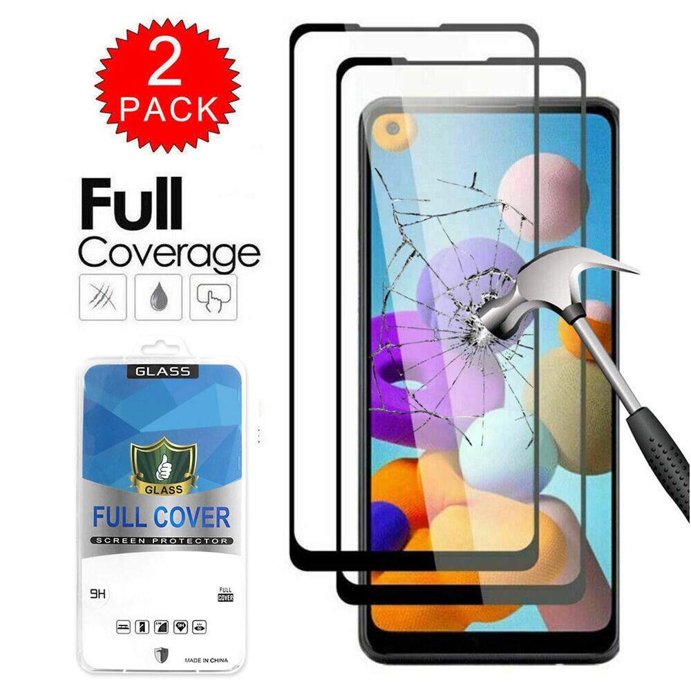 2-PACK For Samsung Galaxy A21 Full Cover Clear Tempered Glass Screen Protector