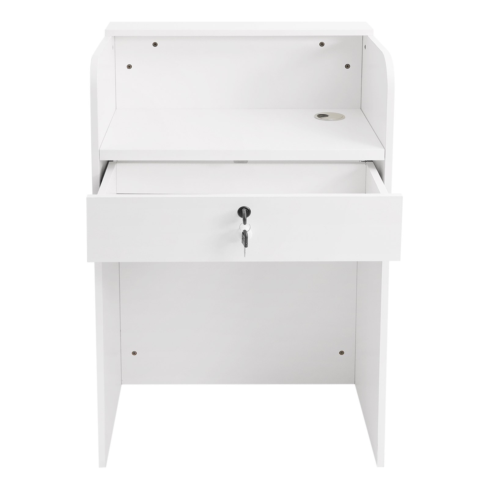 Modern Melamine Reception Desk LED Light Front Counter Checkout Desk w/ Storage