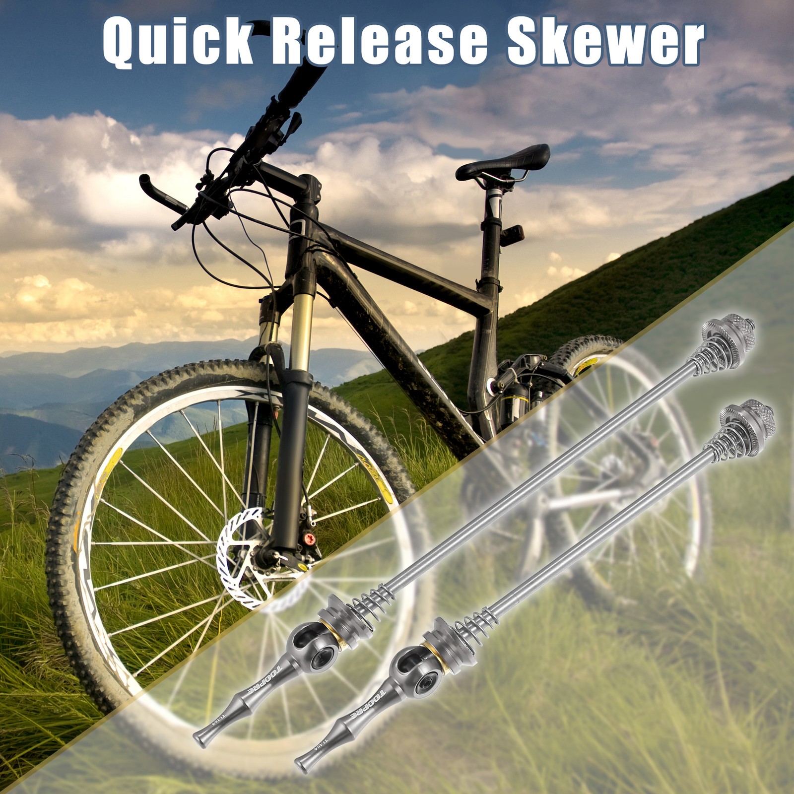 Pair Front Rear Quick Release Axles Skewer for Bike 140mm 180mm Titanium Tone