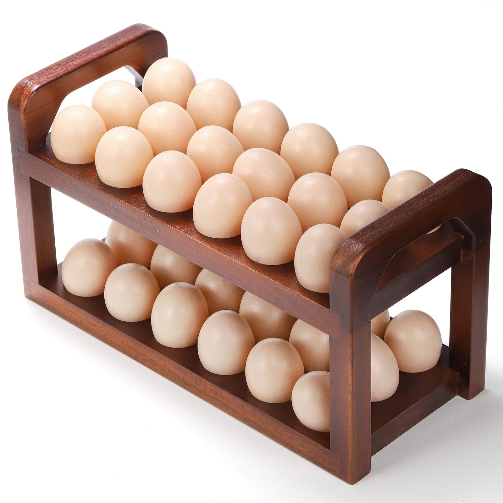 Acacia Wooden Egg Holder with Carry Handle Holds 36 Eggs, Deviled Egg Plates,...