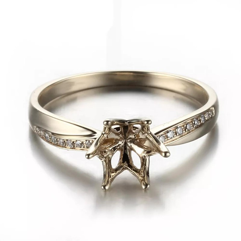 Solitaire Round Semi Mount Ring 925 Sterling Silver Gold Plated Pave Band Ring
