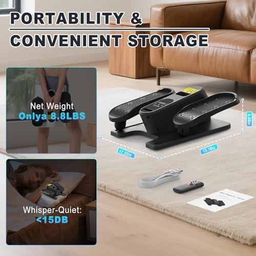 Black Electric Elliptical Machine - Under Desk Pedal Exerciser