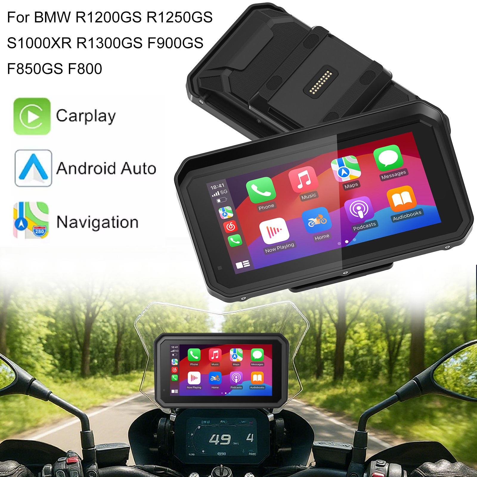 for 6 Inch BMW Motorcycle CarPlay Navigation Music Sharing, Intercom,16-Pin