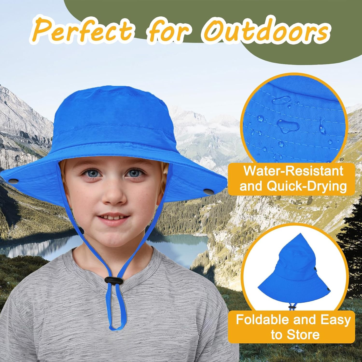 Outdoor Kids Sun Hat UPF 50+ Quick Dry Foldable Bucket Hat Lightweight Adjustabl