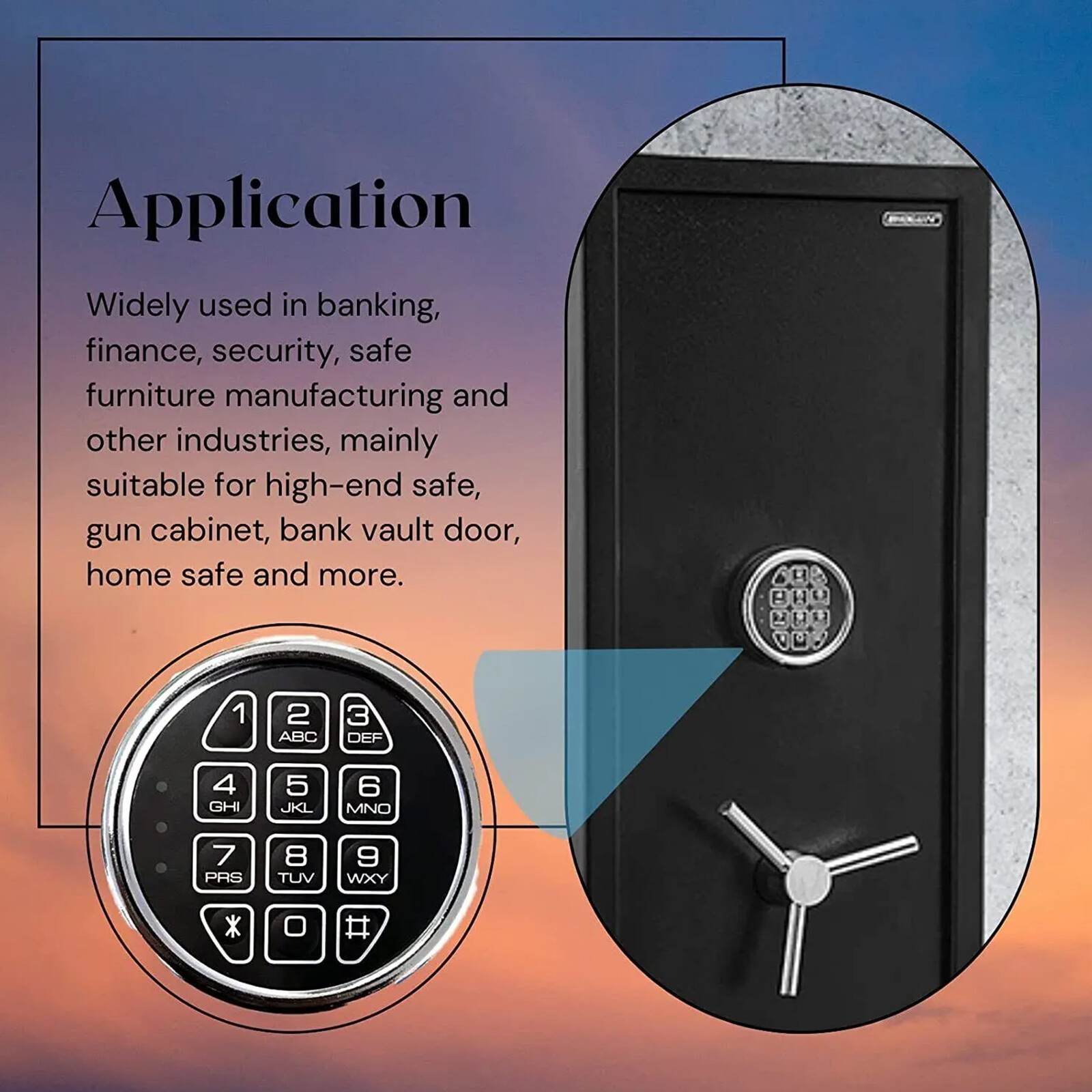 Gun Safe Lock Replacement Chrome Keypad Safe Electronic Lock with Solenoid 2 Key