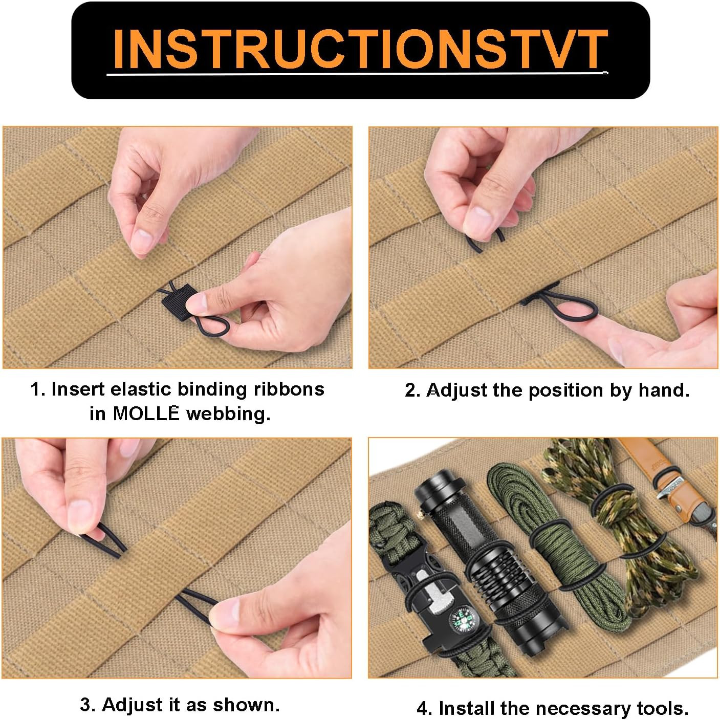 15PCS Tactical Bag Molle Attachment,3 Sizes Elastic Molle Webbing Binding Ribbon