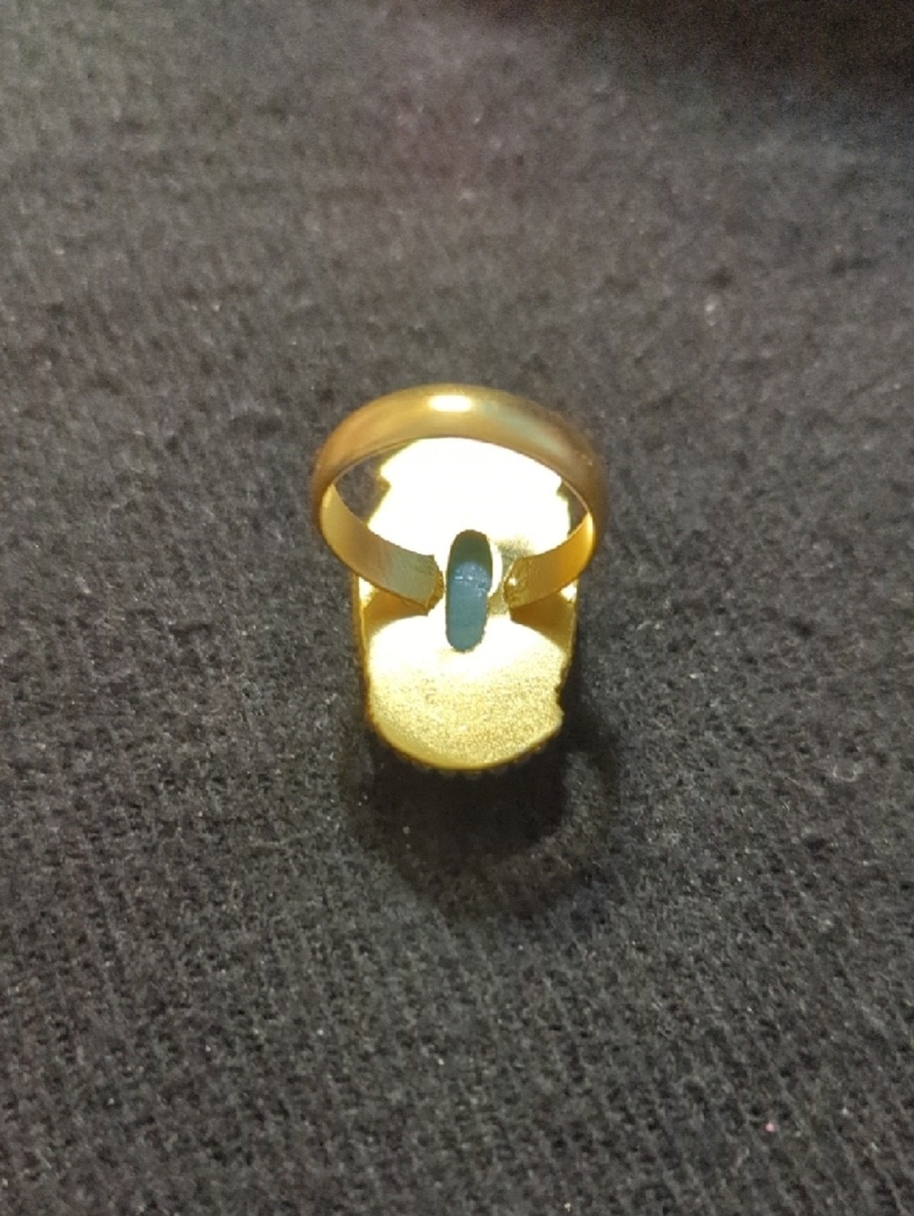 Gold Tone Blue Green Amazonite Gemstone Oval Statement Ring - Size 9