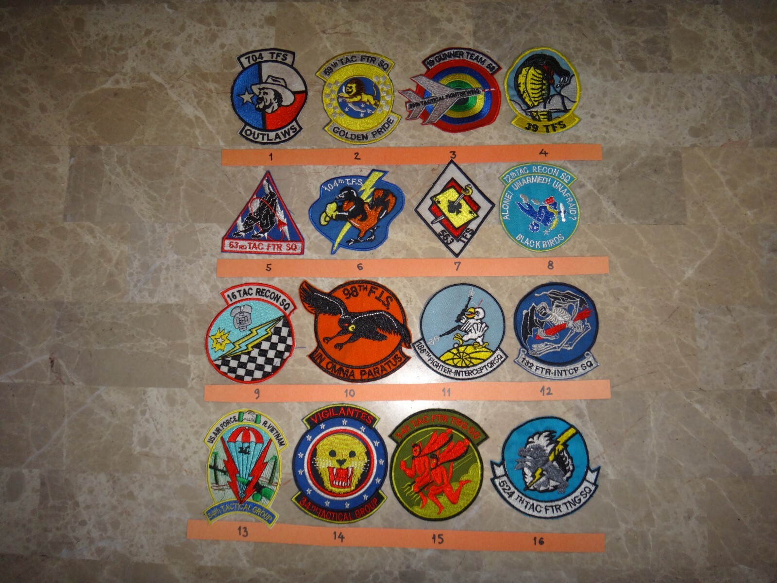 16 US Air Force TFS, TRS, FIS, TG, and TFTS Patches @ $12/each patch