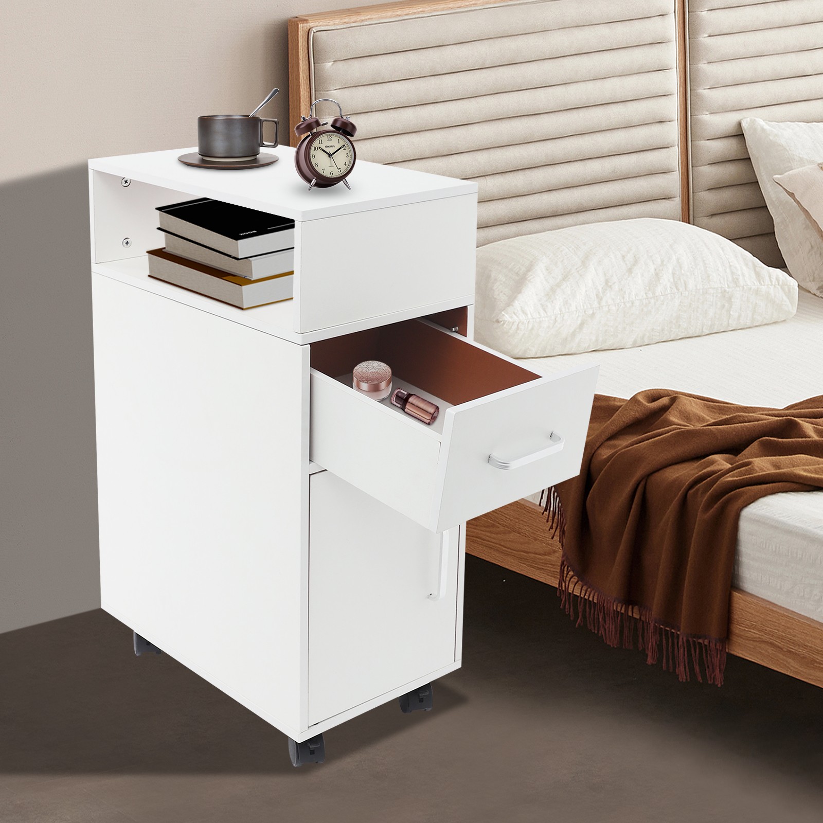 White Bedside Table, Storage Cabinet for the Bedroom, Side Table with 2-drawers