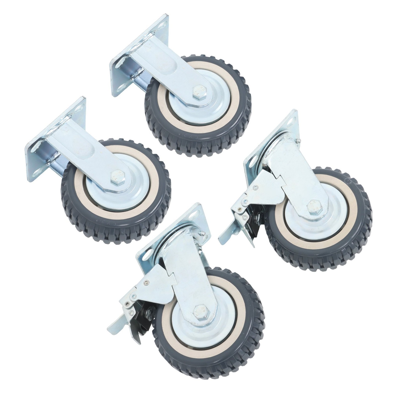 4 Pcs 6" Swivel Caster Wheels 2 Straight Wheels, 2 With Safety Brake Heavy Duty