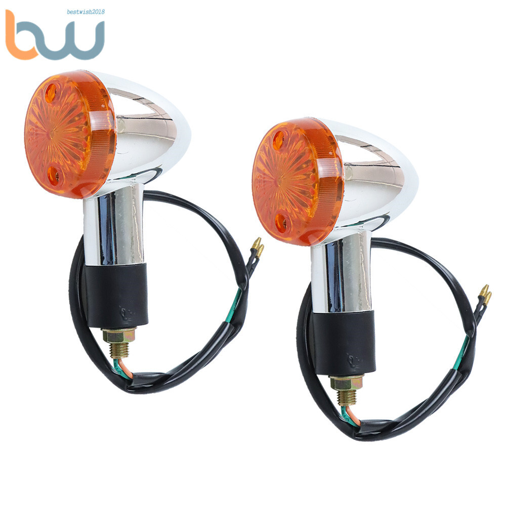 2x Amber Chrome Bullet Front Rear Motorcycle Turn Signal Blinker Indicator Light