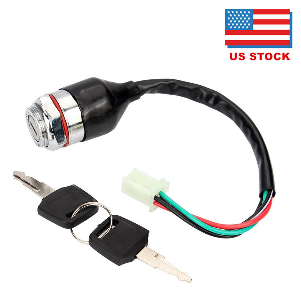 4 Wire 4 pin Motorcycle Ignition Key Switch Keys Set for Go Kart ATV Quad Bike