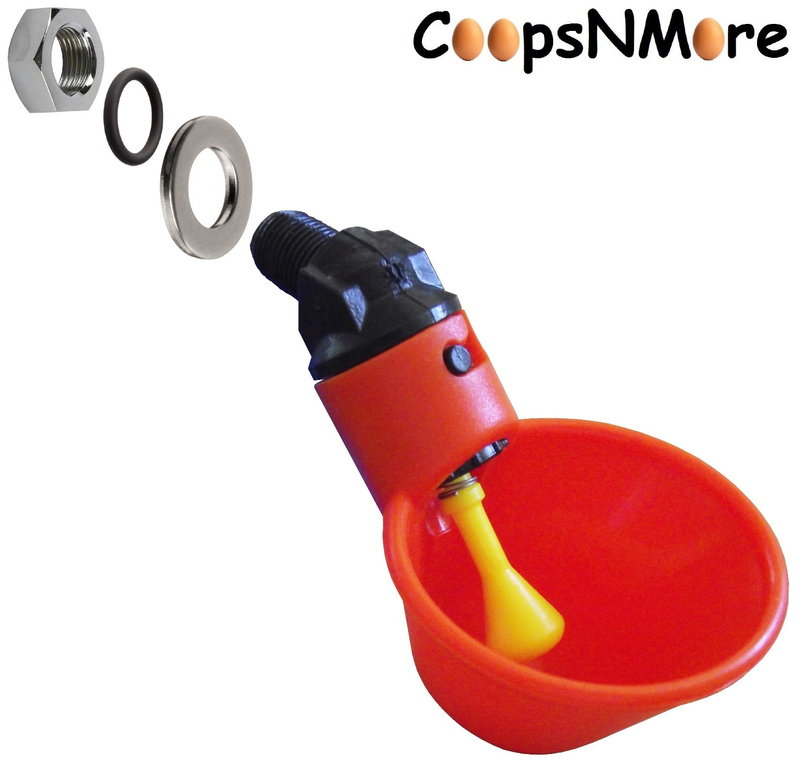 (5) AUTOMATIC WATERER DRINKER CUPS WITH NUT O-RING & WASHER CHICKEN COOP POULTRY