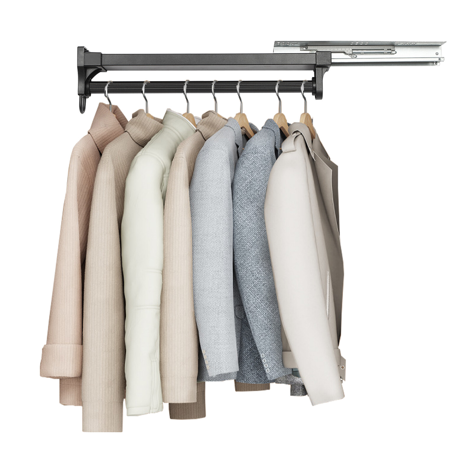 Clothes Rail Retractable Closet Pull Out Rod Hanger Adjustable Wardrobe Rod