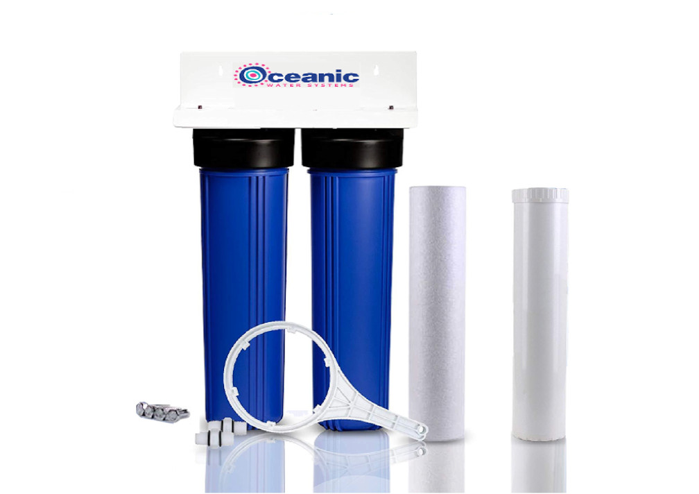 Dual Big Blue Whole House Housing + Water Filters: Sediment & KDF/GAC 4.5" x 20"