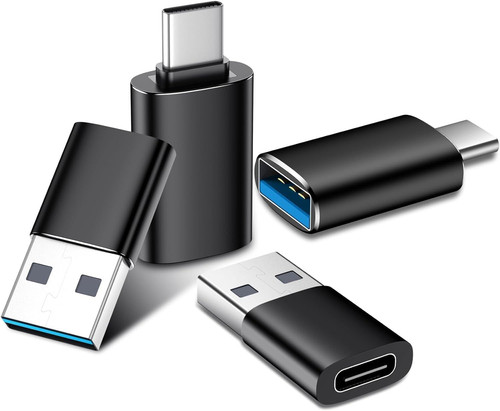 Temdan USB to C Adapter,Car Charger OTG Converter 4 Pack, 4 Black