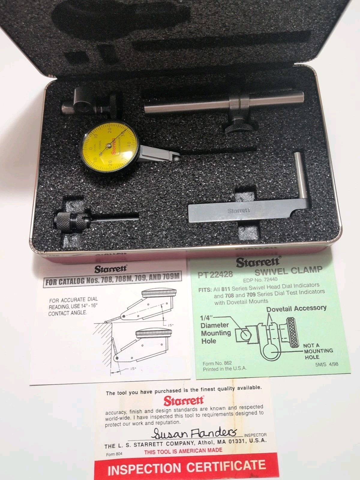 Starrett 709ACZ Dial Test Indicator Kit with Dovetail Mount With Case #64221