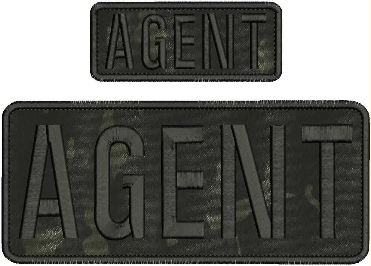 AGENT EMBROIDERY PATCH 10X4 AND 5X2 HOOK ON BACK BLACK MULTICAM/BLACK